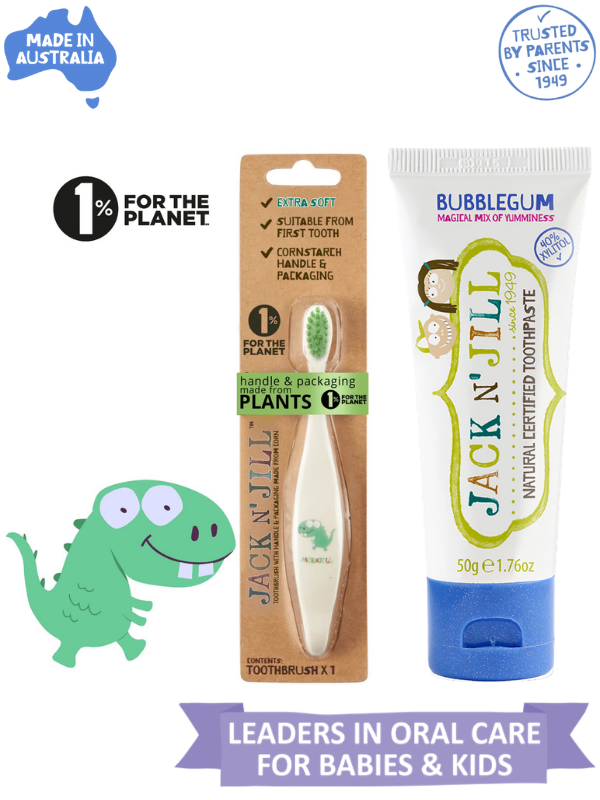 Jack N Jill Doğal Diş Fırçalama Seti (Dino Diş Fırçası + Sakız Aromalı Macun 50g)
