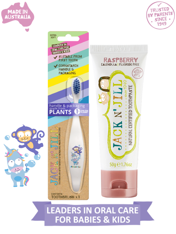 Jack N Jill Bebek/Çocuk Diş Fırçalama Seti (Unicorn&Monkey Diş Fırçası + Ahududu Aromalı Diş Macunu 50g)