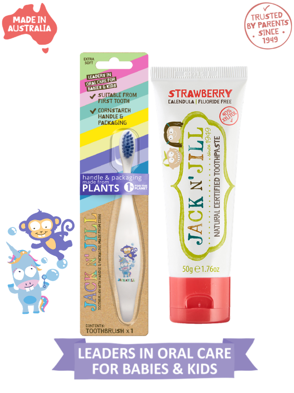 Jack N Jill Doğal Bebek Diş Seti (Unicorn&Dino Diş Fırçası + Çilek Aromalı Diş Macunu 50g)