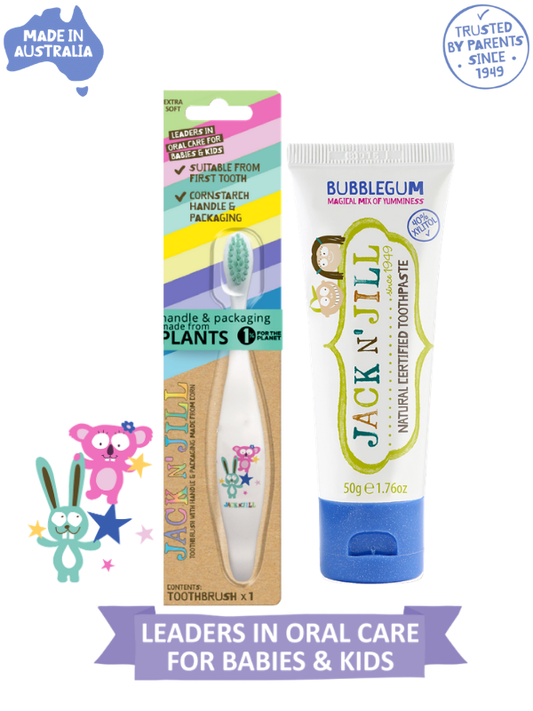 Jack N Jill Doğal Diş Bakım Seti (Bunny&Koala Diş Fırçası + Sakız Aromalı Macun 50g)