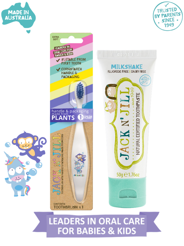 Jack N Jill Doğal Diş Bakım Seti (Unicorn&Monkey Diş Fırçası + Milkshake Aromalı Diş Macunu 50g)
