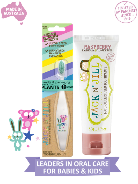 Jack N Jill Doğal Diş Bakım Seti (Bunny&Koala Diş Fırçası + Ahududu Aromalı Diş Macunu 50g)