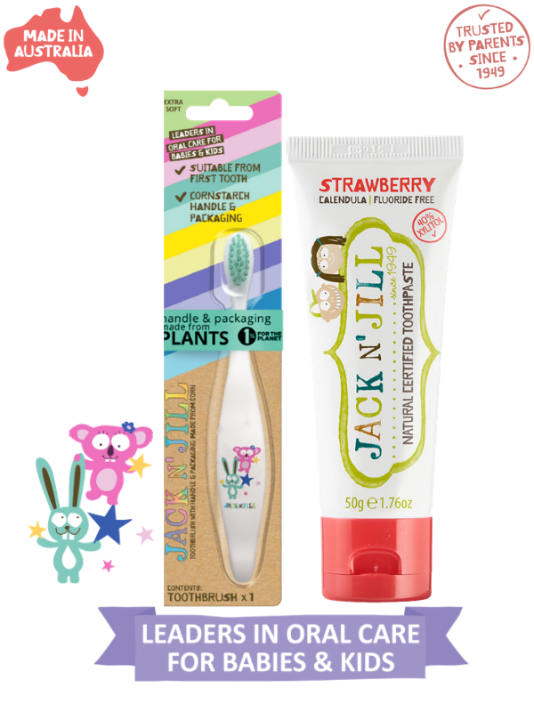Jack N Jill Bebek Diş Bakım Seti (Bunny&Koala Diş Fırçası - Çilek Aromalı Diş Macunu 50g)