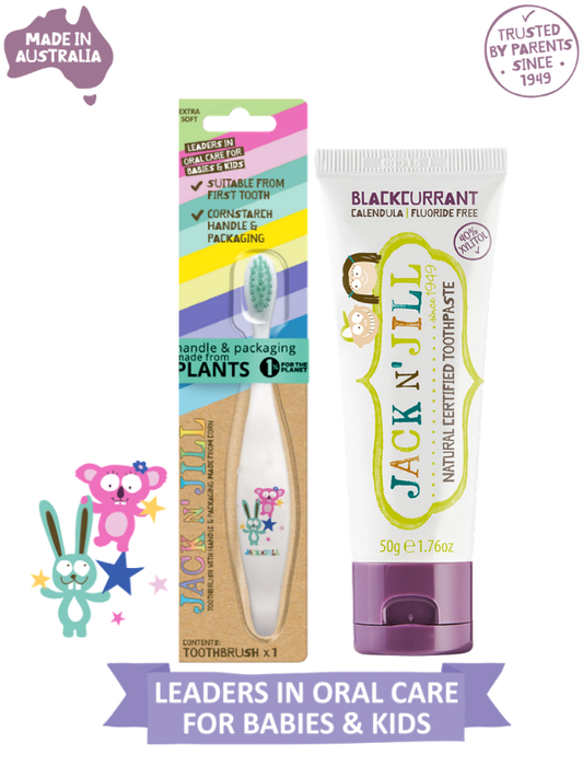 Jack N Jill Bebek/Çocuk Diş Fırçalama Seti (Bunny&Koala Diş Fırçası + Frenk Üzüm Aromalı Diş Macunu 50g)