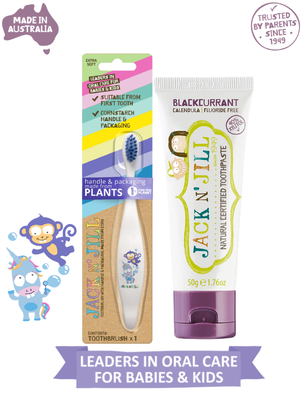 Jack N Jill Bebek/Çocuk Diş Fırçalama Seti (Unicorn&Monkey Diş Fırçası + Frenk Üzüm Aromalı Diş Macunu 50g)