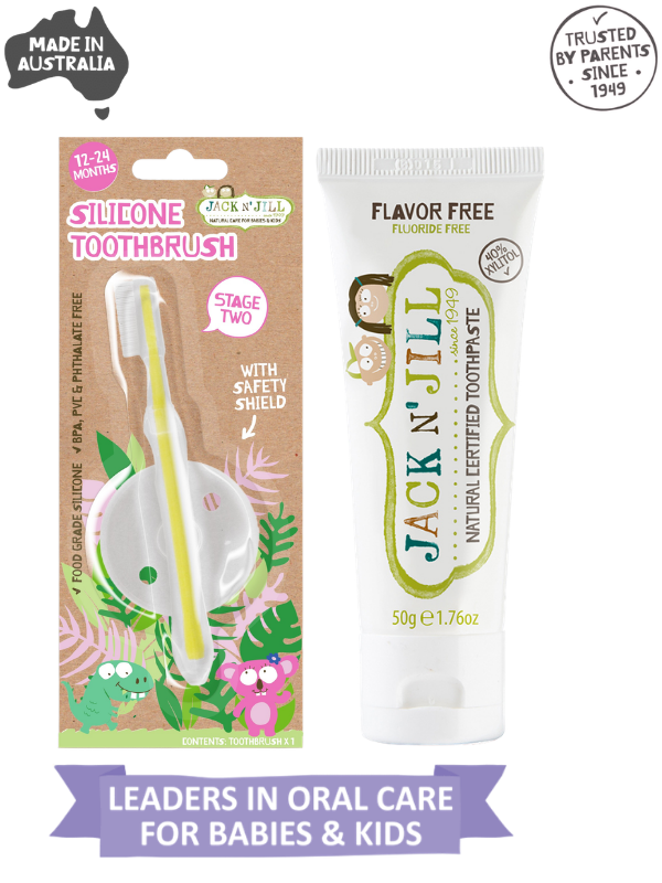 Jack N Jill Bebek/Çocuk Diş Fırçala Seti (Silikon Diş Fırçası + Aromasız Diş Macunu 50g)