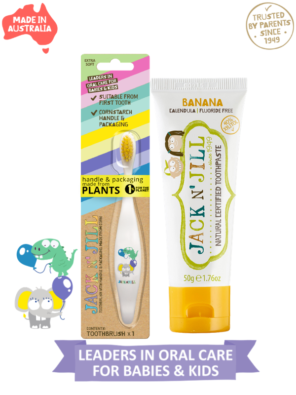 Jack N Jill Bebek Diş Fırçalama Seti (Fil&Dino Diş Fırçası + Muz Aromalı Macun 50g)