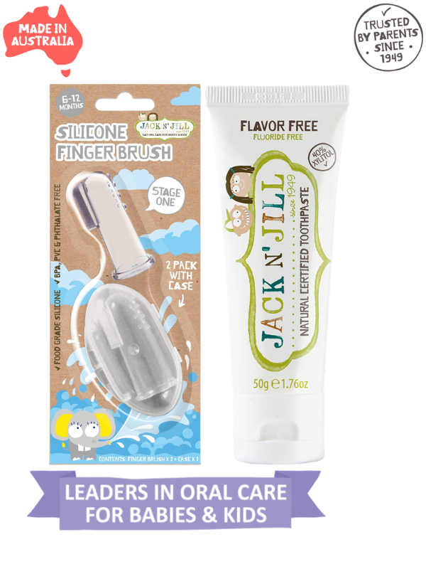 Jack N Jill Bebek Diş Fırçalama Seti (Silikon 2'li Parmak Fırça + Aromasız Diş Macunu 50g)