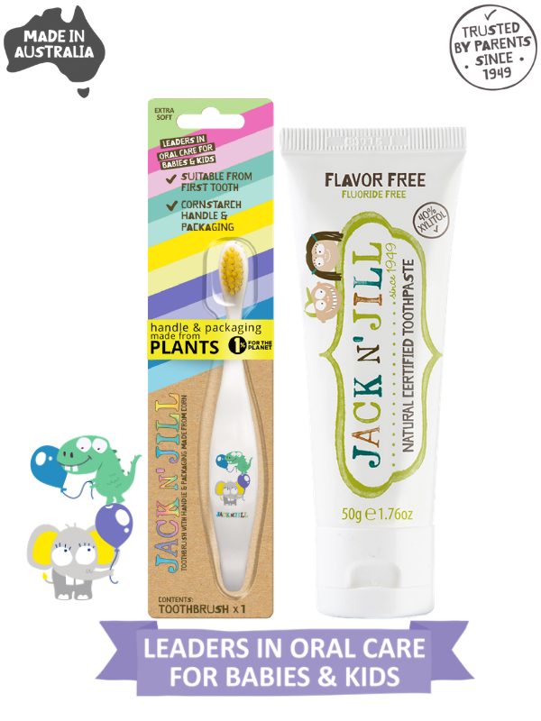 Doğal Sertifikalı Bebek/Çocuk Diş Seti (Fil&Dino Diş Fırçası + Aromasız Diş Macunu 50g)