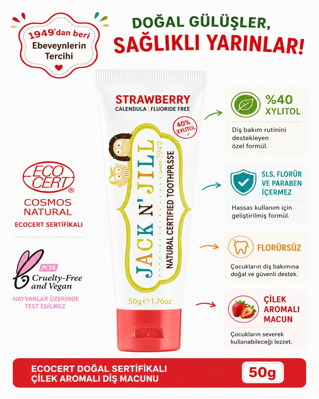 Jack N'Jill Doğal Diş Macunu Çilek 50g