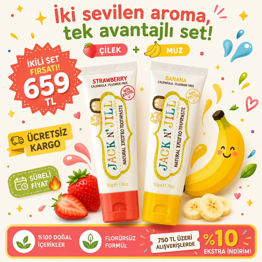 Jack N Jill Doğal Sertifikalı Diş Macunu - Çilek & Muz 2'li Paket (2x50g)