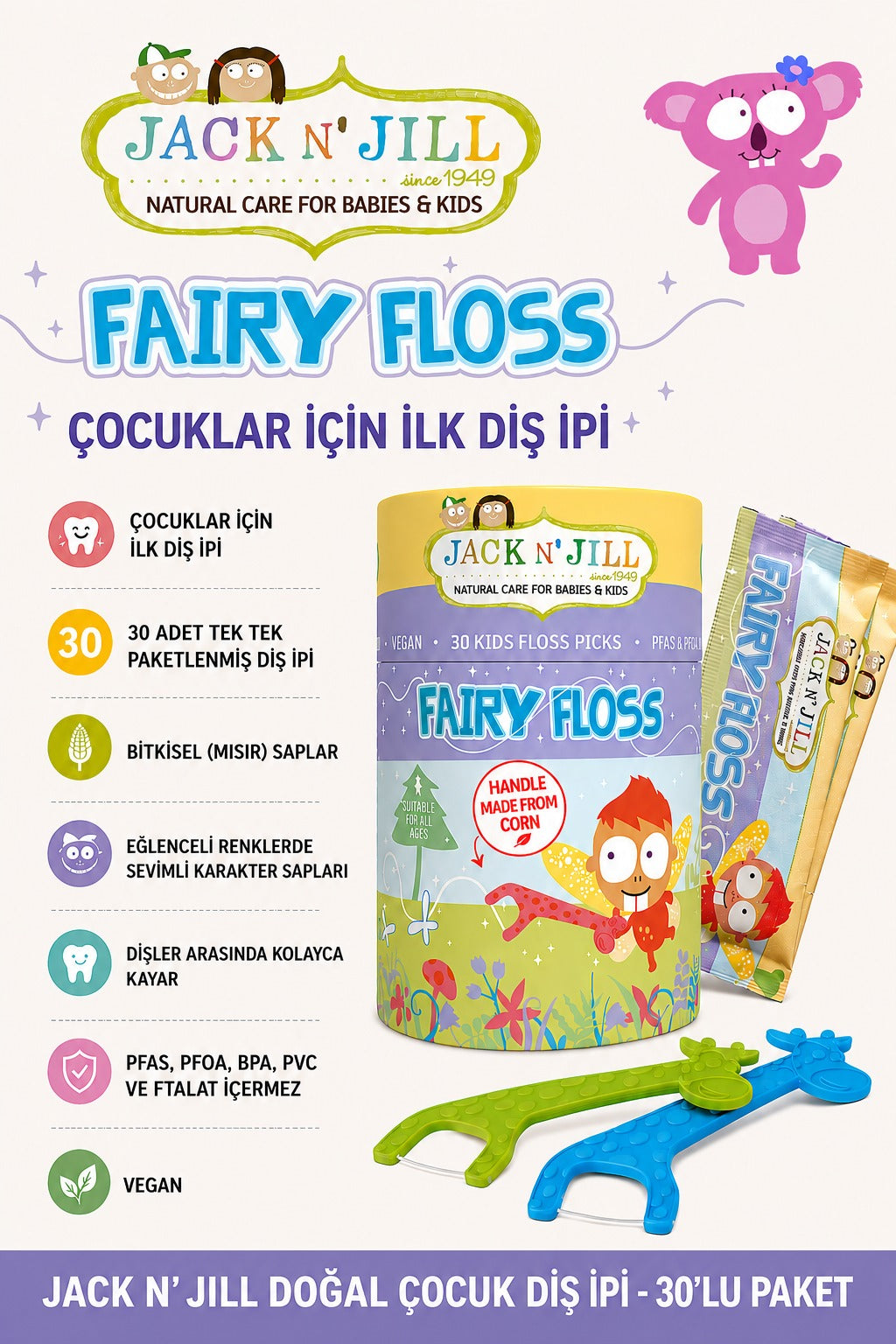 Jack N'Jill Doğal Çocuk Diş İpi 30 Adet