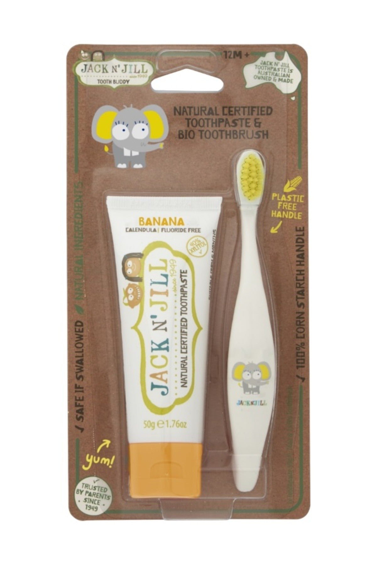 Jack N Jill Bebek/Çocuk Diş Bakım Seti Orj. Bundle (Muz Aromalı Diş Macunu + Fil Diş Fırçası)